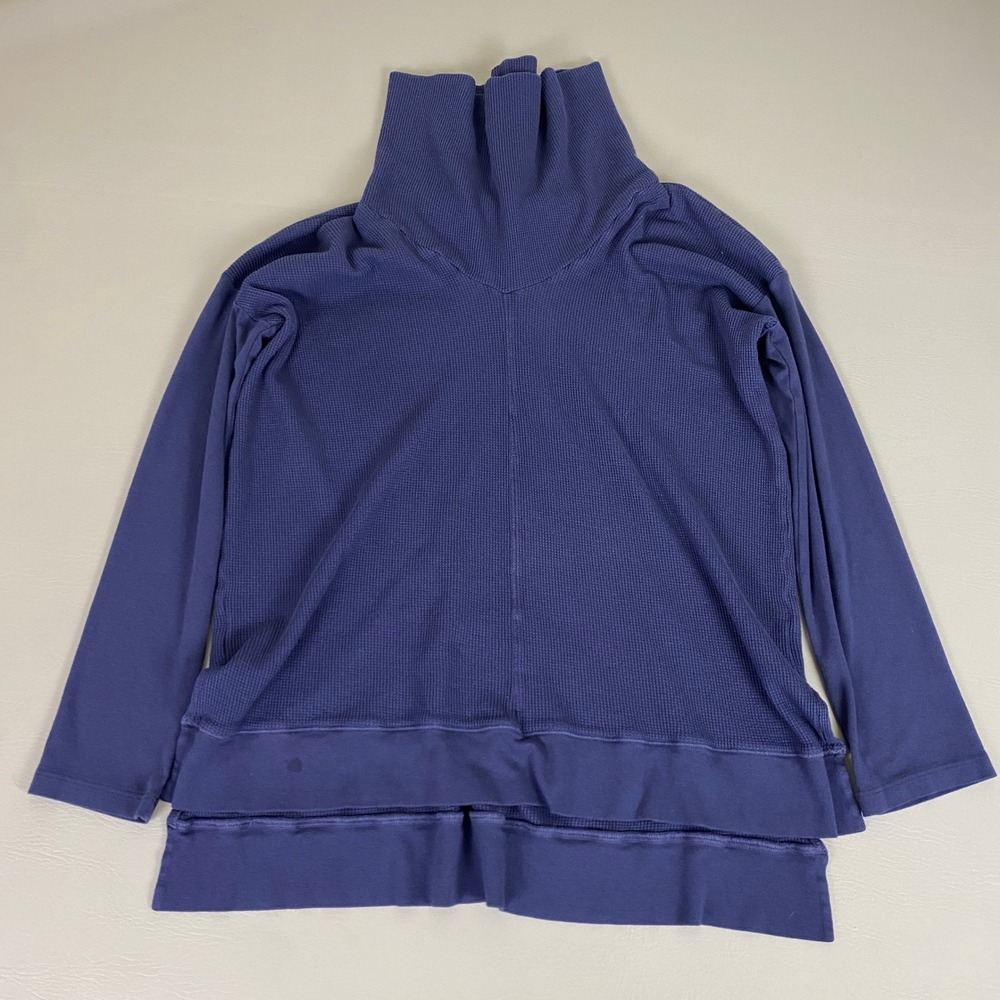 Splendid Thermal Sweater Women's Large Blue Waffle Knit‎ Cowl Neck Pullover USA
